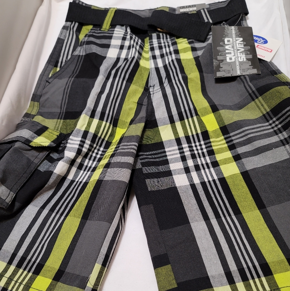 NEW with tags Quad Seven boys ripstop belted cargo shorts multi colored size 7